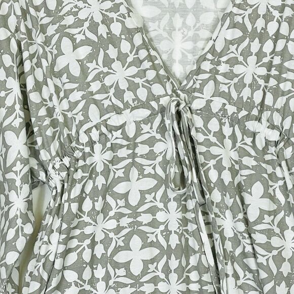 Pine Cone Hill Fine Linens White Grey Leaf Print Knit Dress Womens Medium Large - Picture 3 of 8